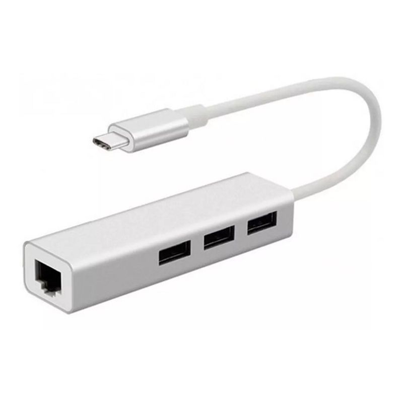 GENERICO - Adaptador HUB USB-C a Ethernet Red Lan Rj45 +3 USB 2.0