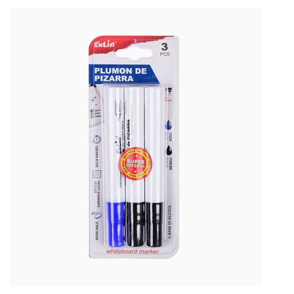 GENERICO - Marcador de Pizarra Azul y Negro 3 pcs 14.5cm