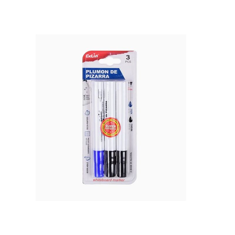 GENERICO - Marcador de Pizarra Azul y Negro 3 pcs 14.5cm