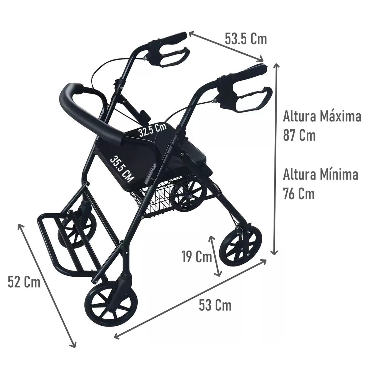 ONEDER - Andador Burrito Ortopedico Con Asiento 4 Ruedas Plegable