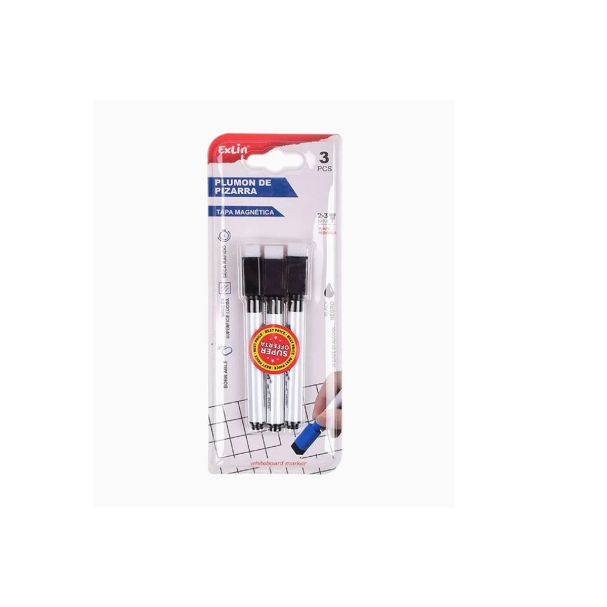 GENERICO - Marcador Para Pizarra Negro 3 pcs 11.50cm