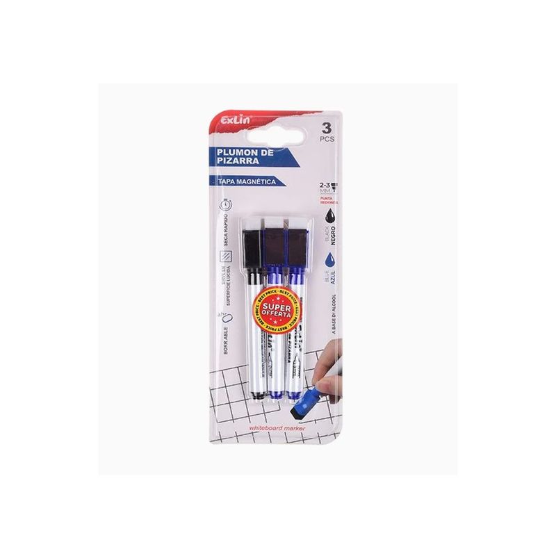 GENERICO - Marcador Para Pizarra Magnético Azul y Negro 4pcs 115cm