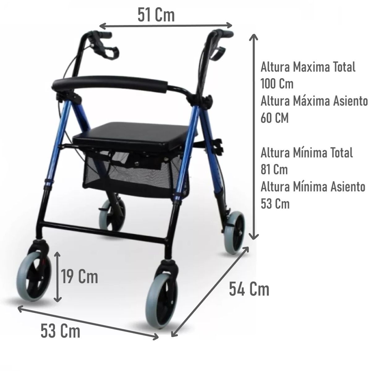 GENERICO - Andador 4 Ruedas Con Asiento Y Canasto Aluminio Liviano
