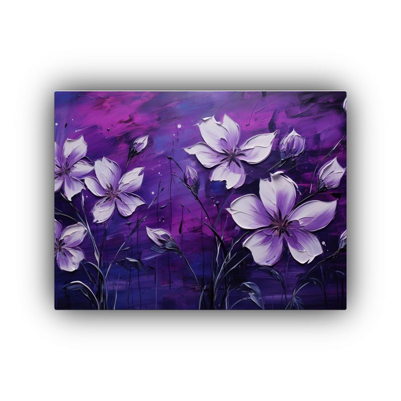 GENERICO - Pintura En Lienzo Temático De Flores Púrpuras Y Negras 120x80cm