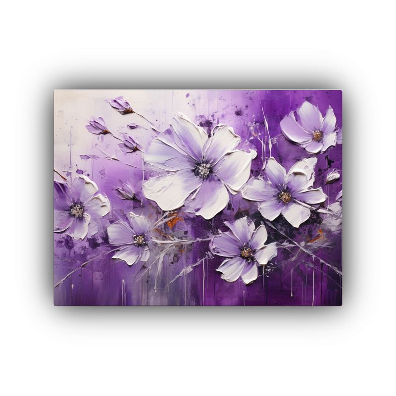 GENERICO - Pintura De Flores Moradas Y Plateadas En Hermoso Cuadro 120x80cm
