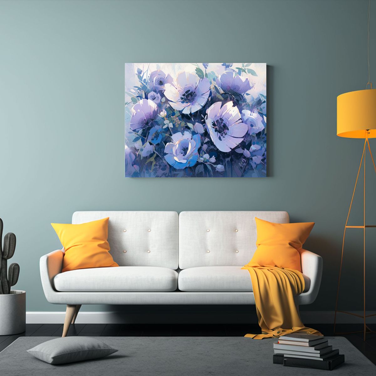 GENERICO - Pintura Lienzo Acuarela Flores Moradas Y Turquesas En Decora 120x80cm