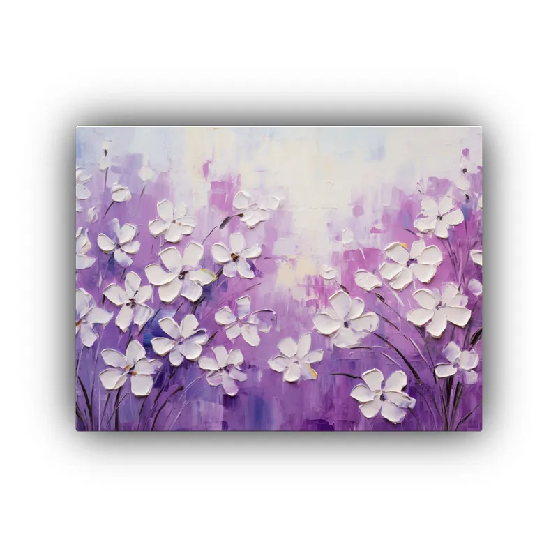 GENERICO - Pintura Decorativa Exclusiva De Flores Moradas Y Blancas En  120x80cm