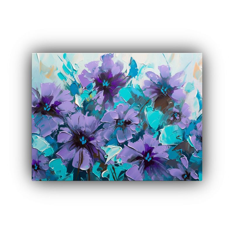GENERICO - Pintura En Lienzo De Flores Moradas Y Turquesas Para Decorac 120x80cm