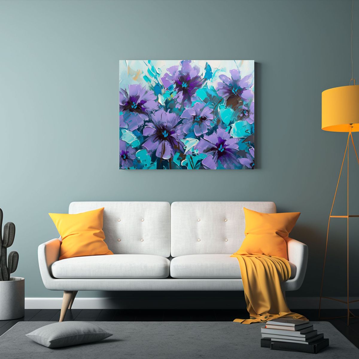 GENERICO - Pintura En Lienzo De Flores Moradas Y Turquesas Para Decorac 120x80cm