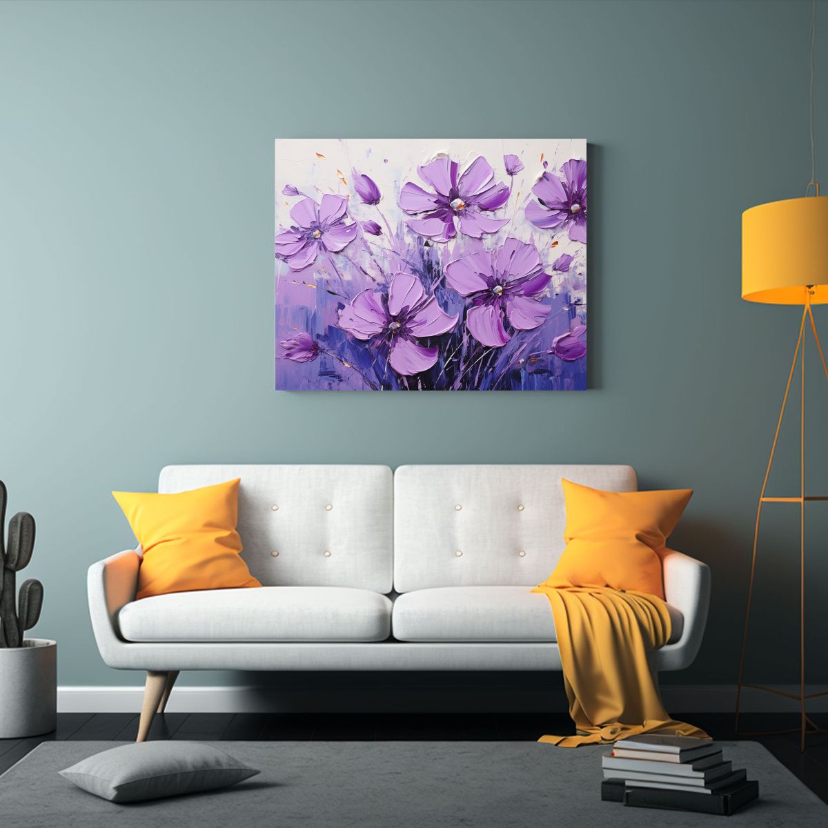GENERICO - Cuadro Flores Púrpuras Estilo Decorativo En Tonalidades Est 120x80cm