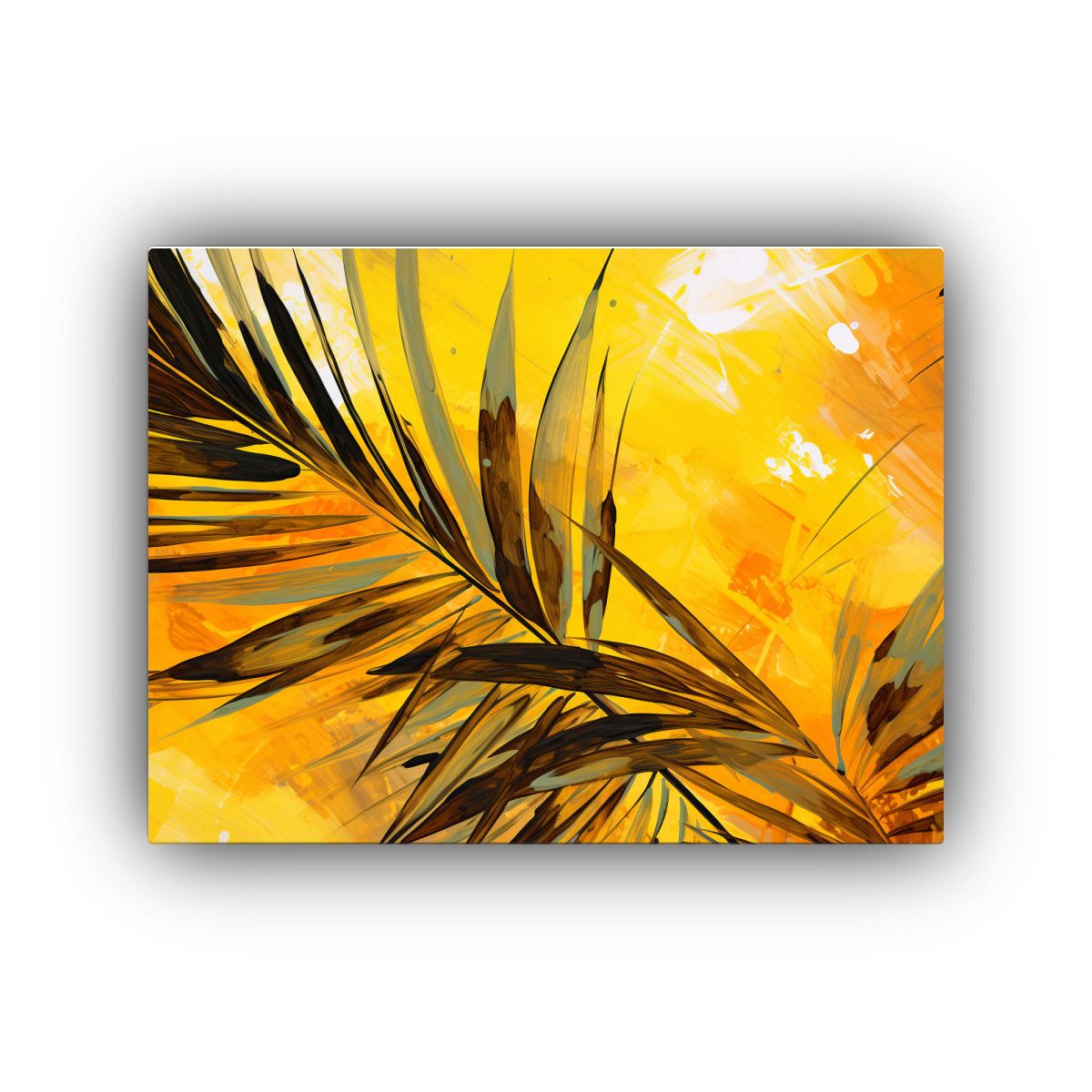 GENERICO - Cuadro Abstracto Elegancia Hojas De Palma Amarillas Neonoir  120x80cm