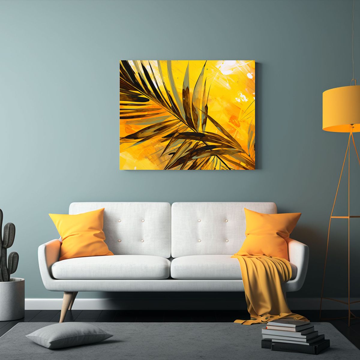 GENERICO - Cuadro Abstracto Elegancia Hojas De Palma Amarillas Neonoir  120x80cm