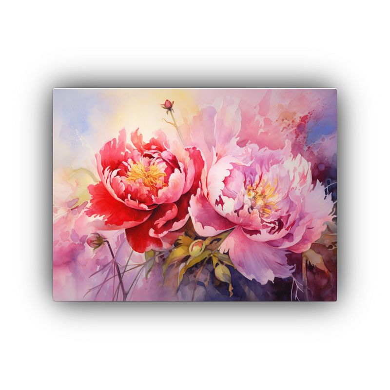 GENERICO - Pintura Abstracta De Peonías Rojas Y Rosadas En Tela Vangua 120x80cm