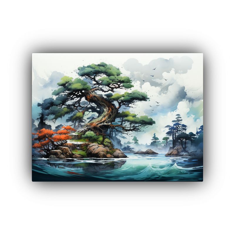 GENERICO - Pintura Abstracta De árbol De Pino En Colores Turquesa Y Ne 120x80cm