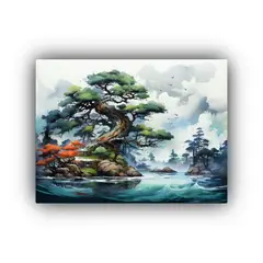 GENERICO - Pintura Abstracta De árbol De Pino En Colores Turquesa Y Ne 120x80cm