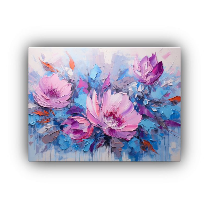 GENERICO - Cuadro Composición Colorida Flores Rosas Y Azules En Lienzo 120x80cm