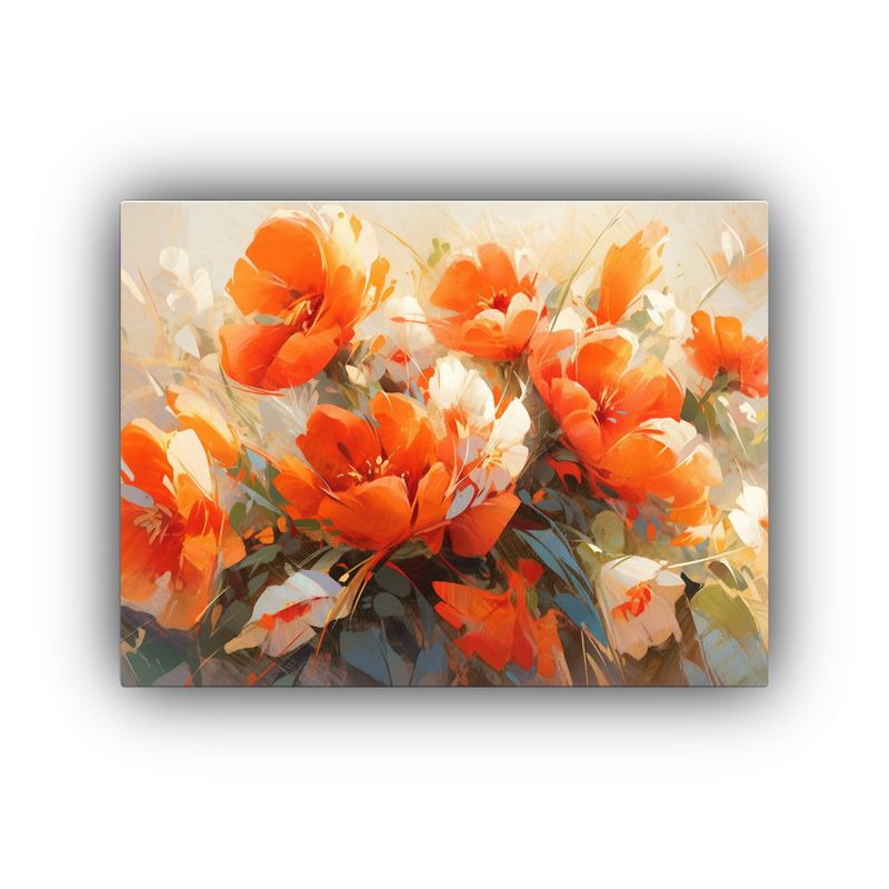 GENERICO - Pintura En Lienzo De Flores Exuberantes En Rojo Y Naranja 120x80cm