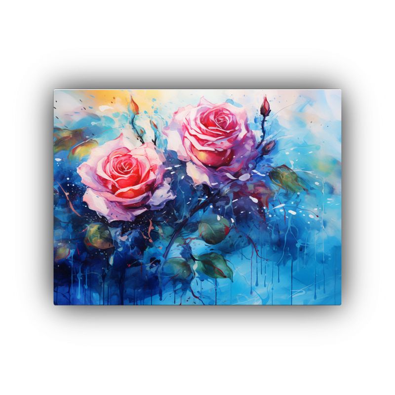 GENERICO - Lienzo Abstracto Modernidad Rosas Turquesa Y Azul Pintura E 120x80cm