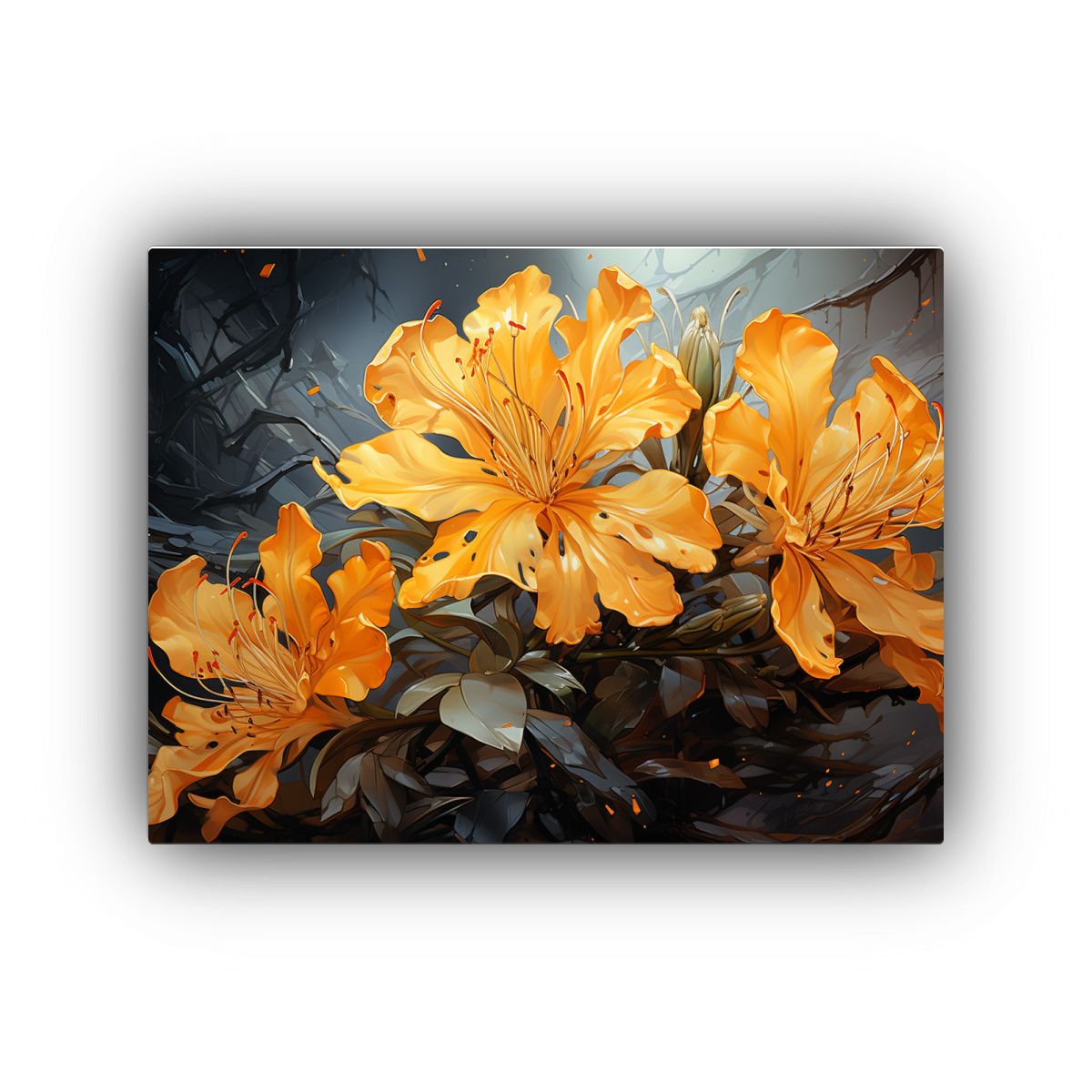 GENERICO - Cuadro Moderno De Rododendros Amarillos En Atmósfera Neonoi 120x80cm