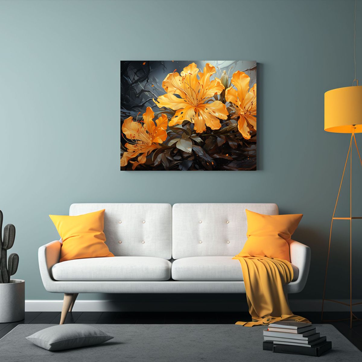 GENERICO - Cuadro Moderno De Rododendros Amarillos En Atmósfera Neonoi 120x80cm