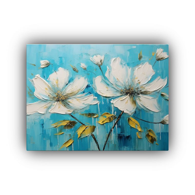 GENERICO - Pintura De Flores Abstractas En Tonos Verde Azulado 120x80cm