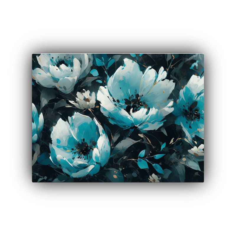GENERICO - Cuadro Vanguardia Interiores Flores Turquesa Y Negras En Lie 90x60cm