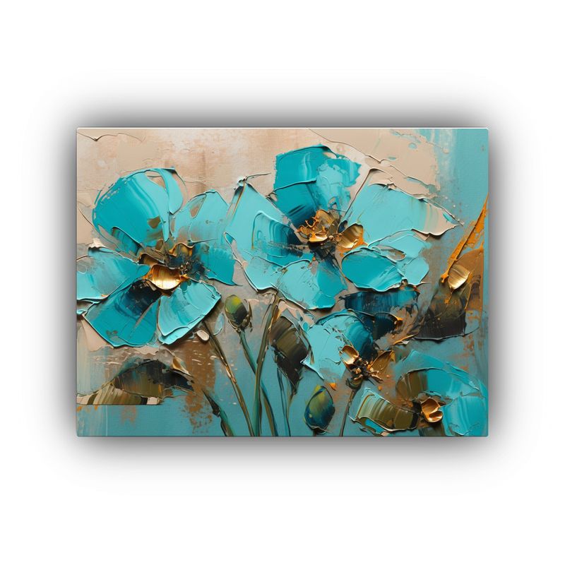 GENERICO - Cuadro Floral En Tela En Bastidor Estilo Cálido Turquesa Y  120x80cm