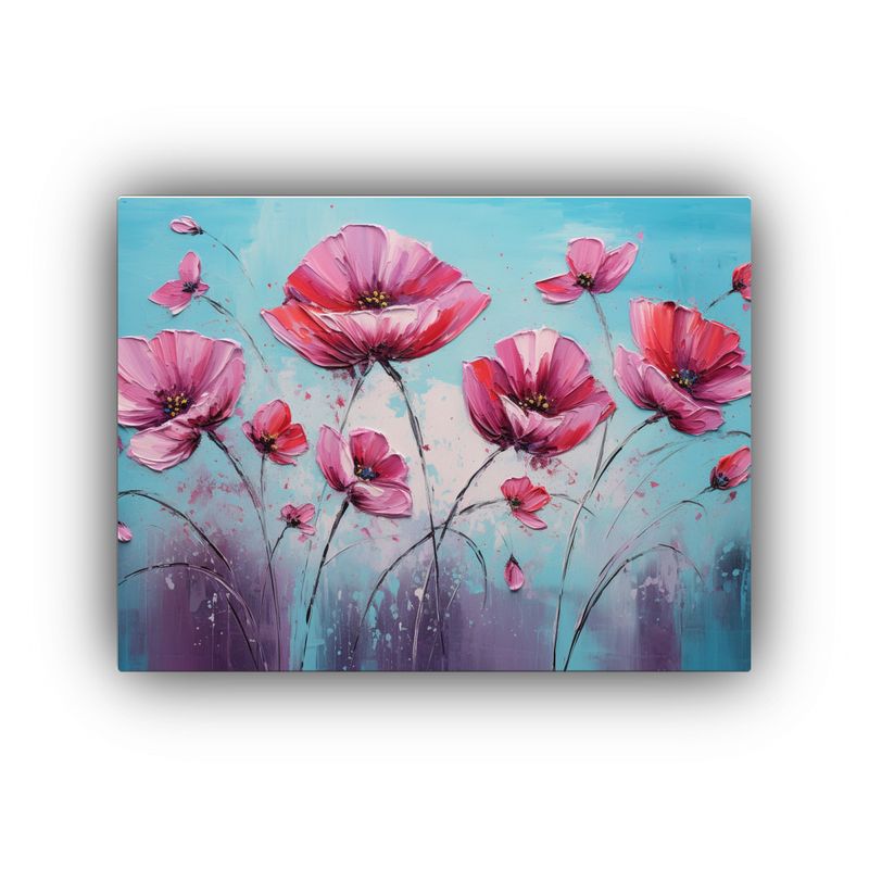 GENERICO - Cuadro Moderno Con Motivo De Flores En Tonos Turquesa Y Rosa 120x80cm