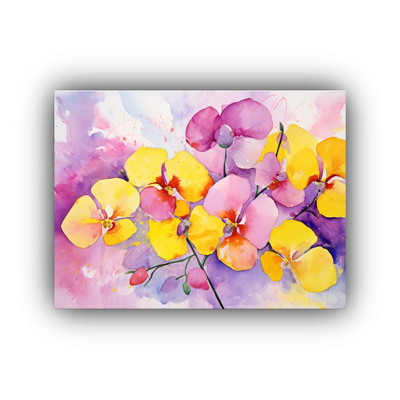 GENERICO - Cuadro Abstracto Violetas Y Amarillos Con Finas Líneas Rosa 120x80cm