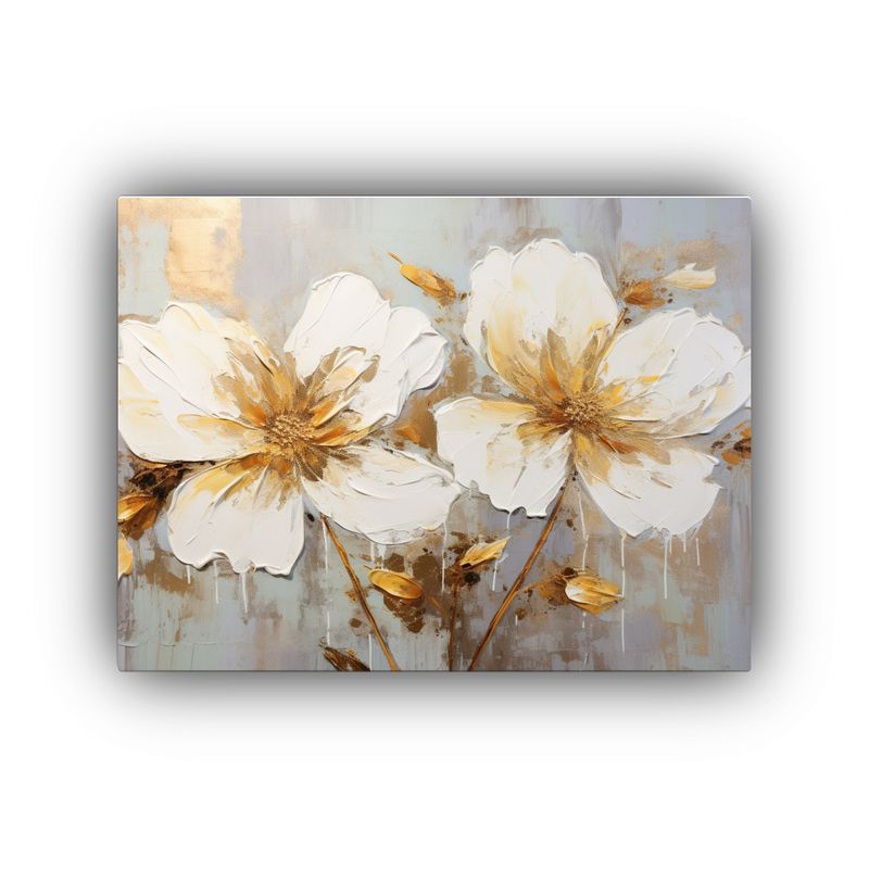 GENERICO - Pintura Floral Intensa En Lienzo Blanco Y Dorado Arte De Par 120x80cm