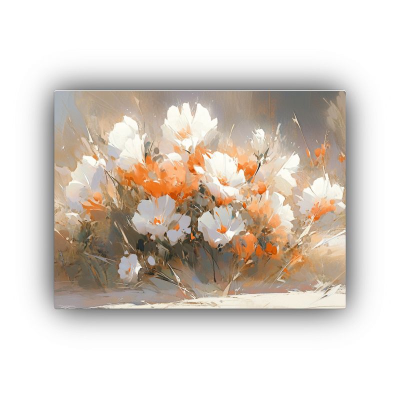 GENERICO - Cuadro De Flores Blancas Y Naranjas En Tela Expresión Y Ex 120x80cm