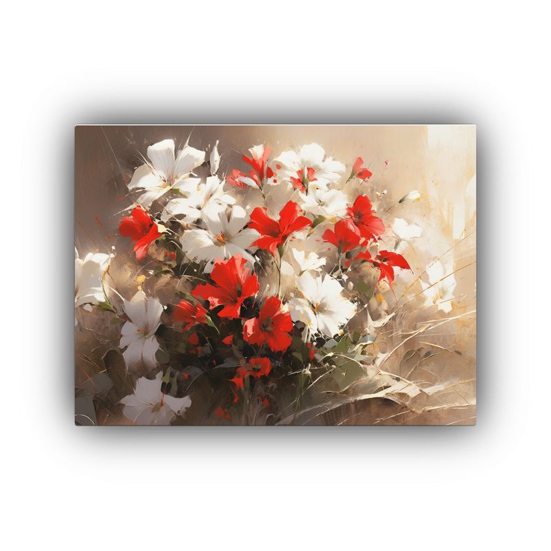 GENERICO - Cuadro Floral Blanco Y Rojo En Lienzo Para Decorar Tu Habita 120x80cm