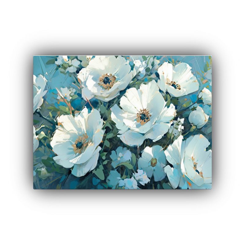 GENERICO - Cuadro Moderno Visual De Flores Blancas Y Turquesa En Lienzo 120x80cm
