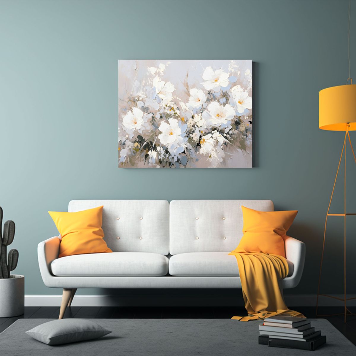 GENERICO - Pintura De Flores Blancas En Lienzo Estilo Moderno Para Deco 120x80cm
