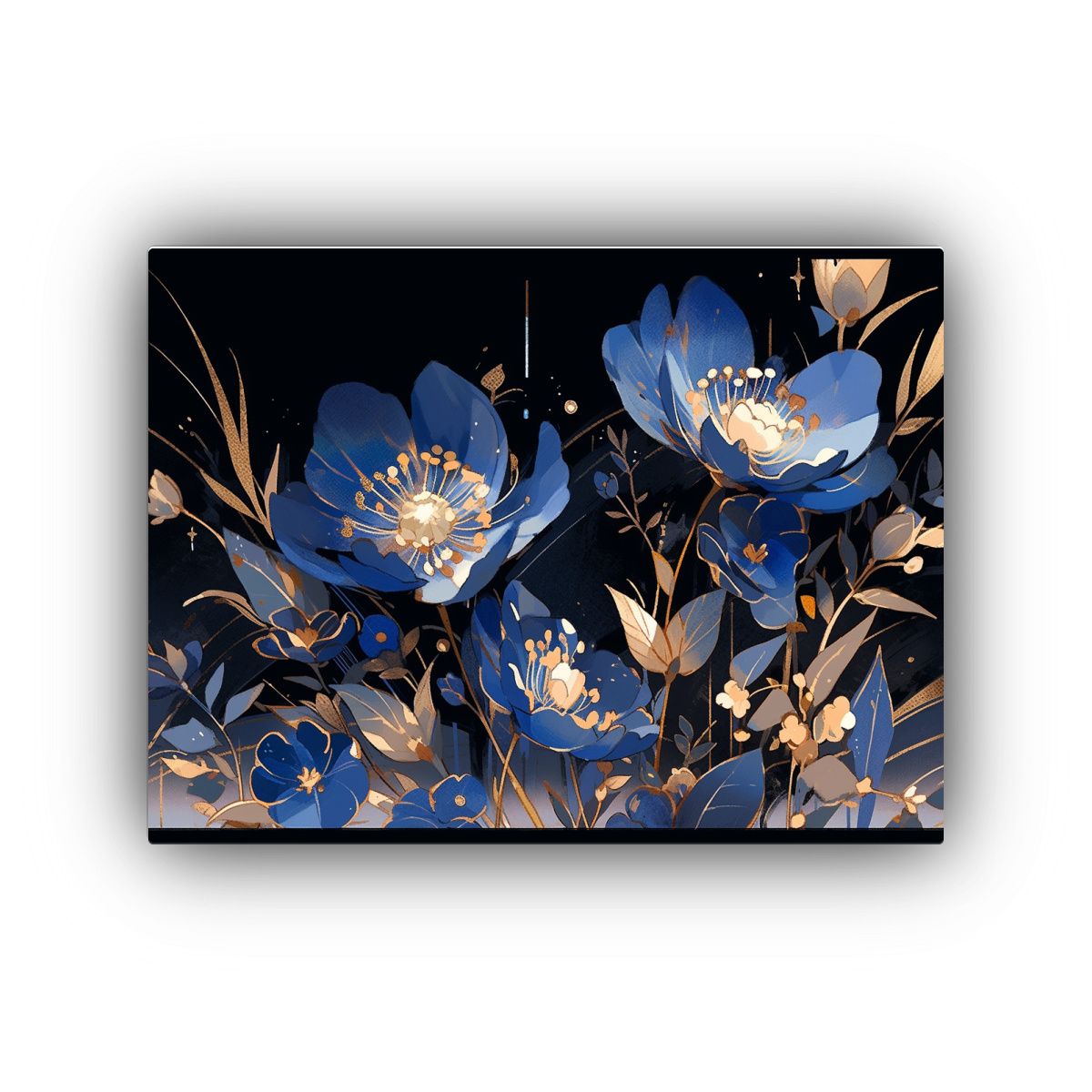 GENERICO - Cuadro Tela Acuarela Comedor Dorado Y Azul Neonoir Ambiente  120x80cm