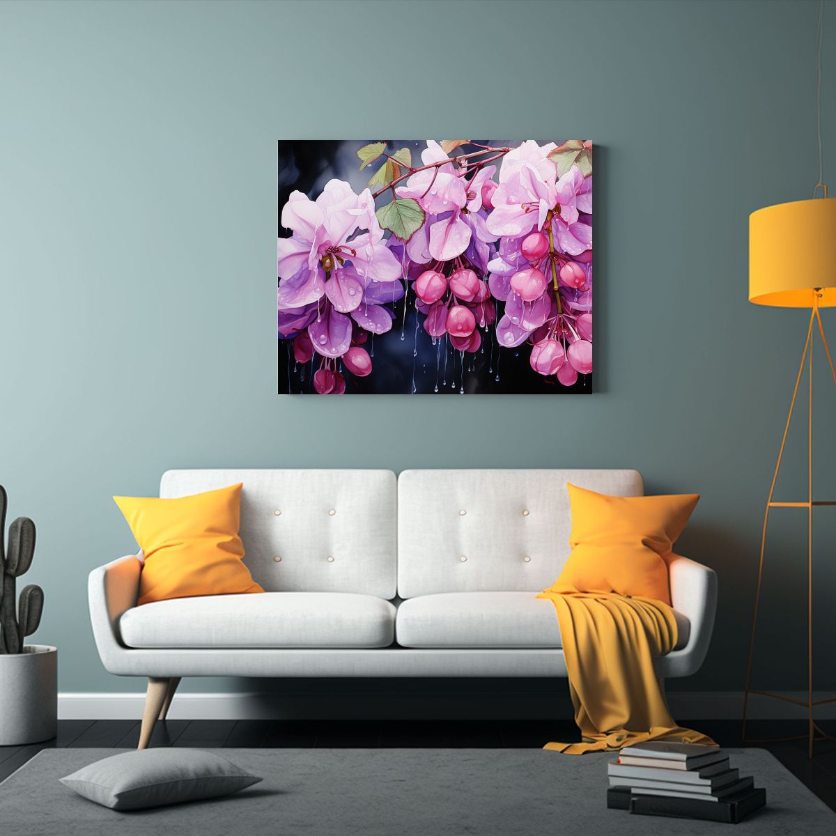 GENERICO - Pintura Abstracta Con Flores De Glicina En Acuarela Arte Pa 120x80cm