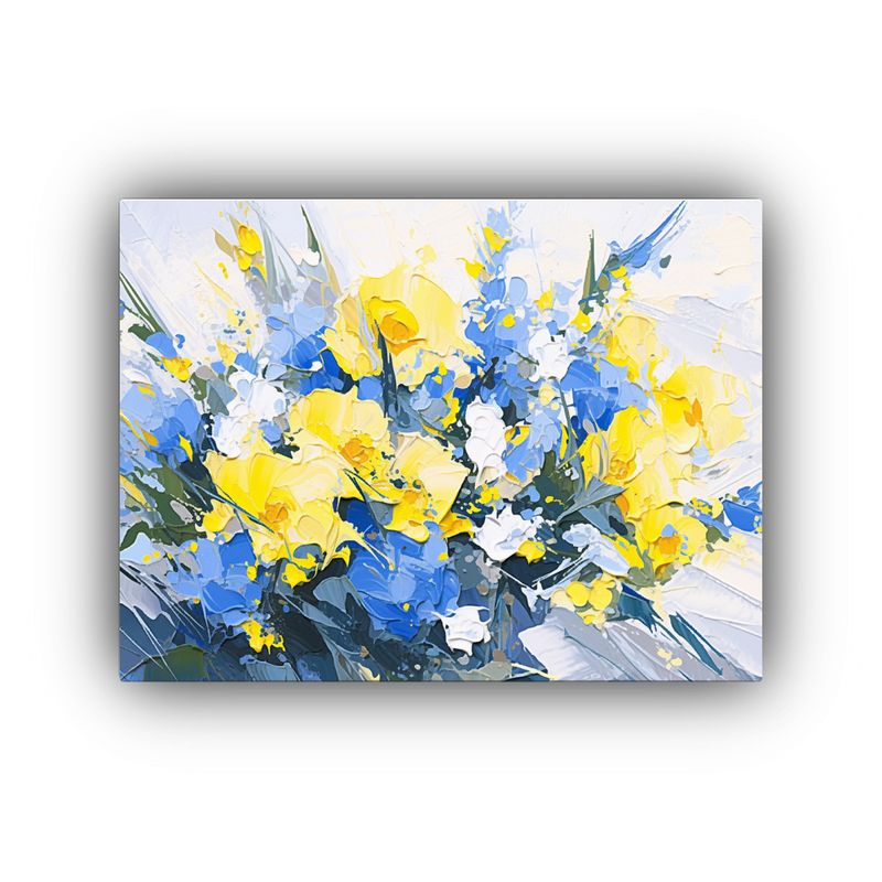 GENERICO - Pintura Sobre Lienzo De Flores Amarillas Y Azules Con Línea 120x80cm