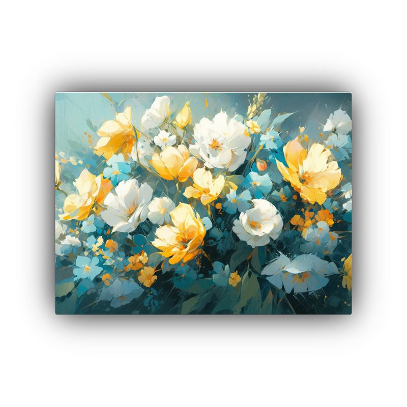 GENERICO - Pintura Floral De Lienzo En Tonos Amarillos Y Cian 120x80cm