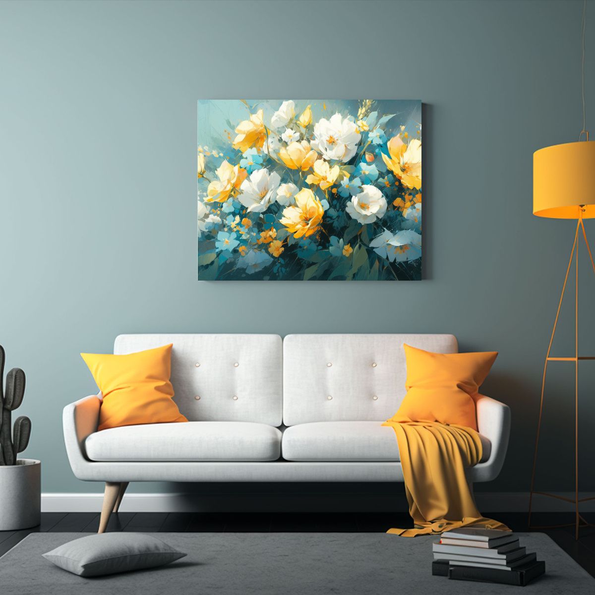 GENERICO - Pintura Floral De Lienzo En Tonos Amarillos Y Cian 120x80cm
