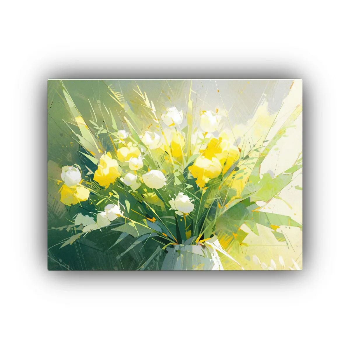 GENERICO - Pintura En Lienzo De Flores Amarillas Y Verdes De Alta Calid 120x80cm