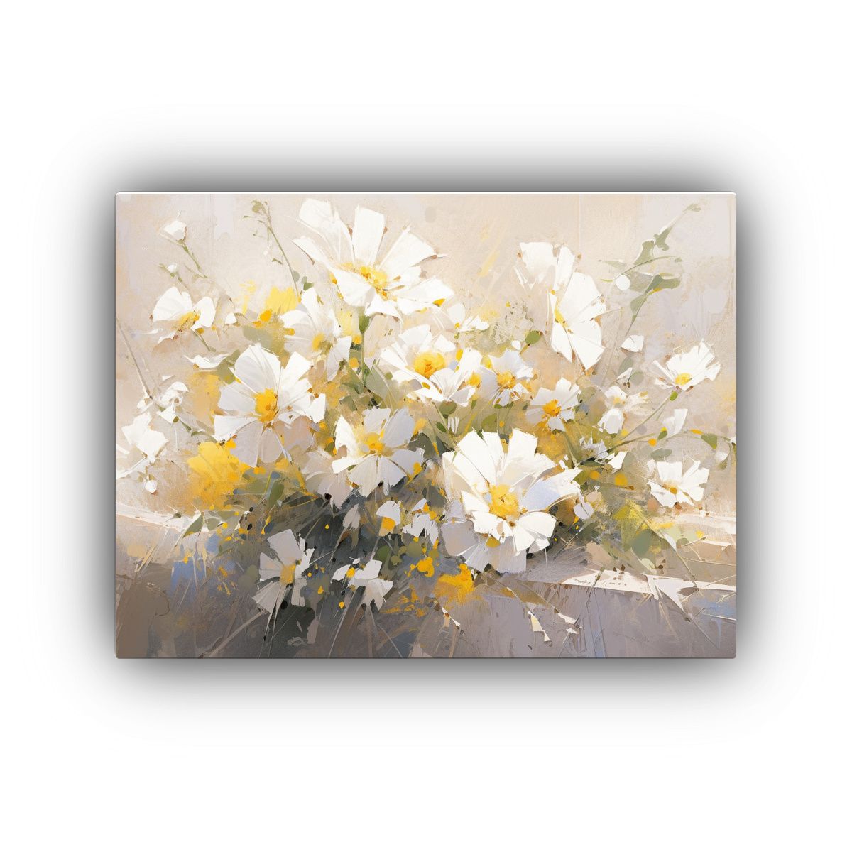 GENERICO - Cuadro Abstracto Temática Flores Amarillas Y Blancas En Lie 120x80cm