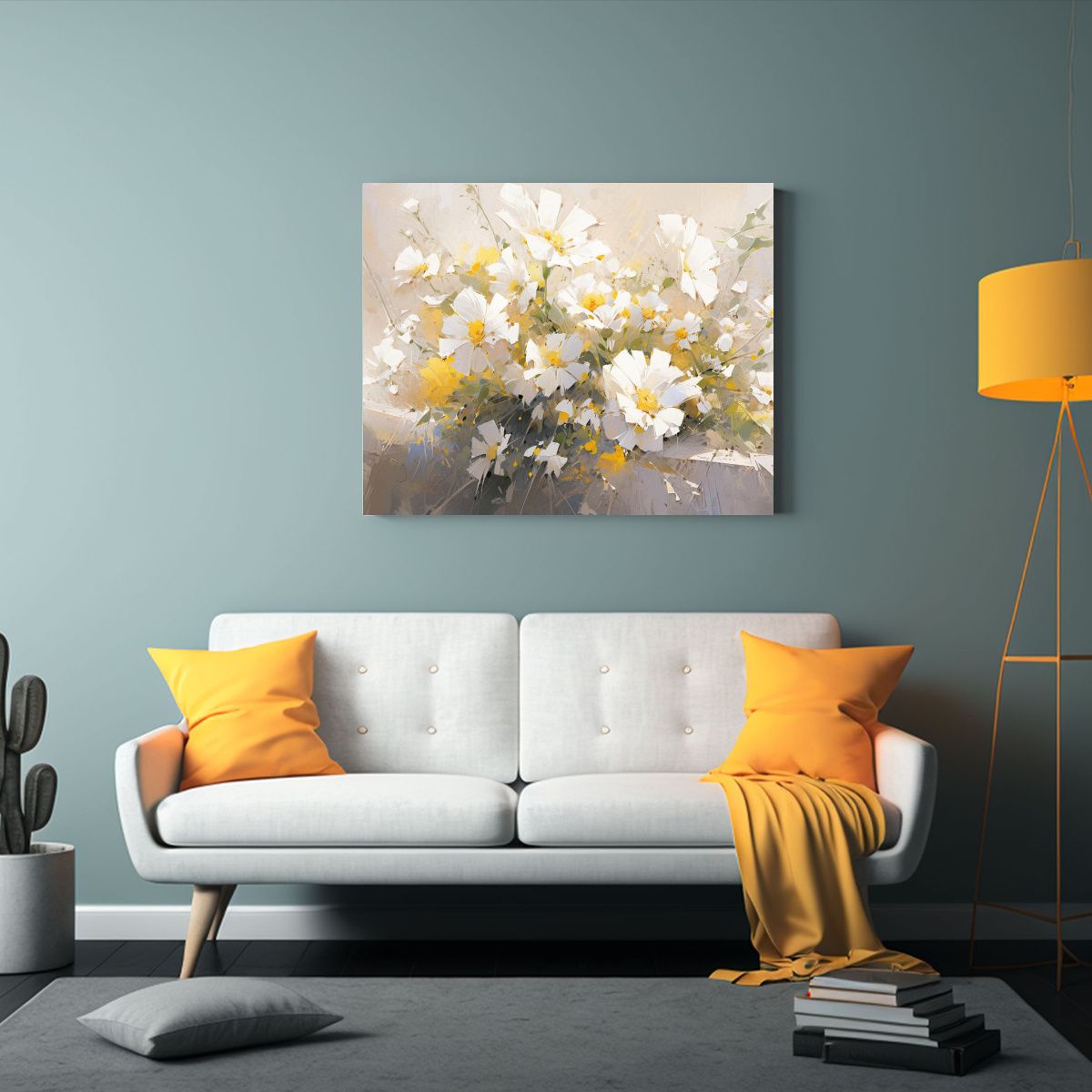 GENERICO - Cuadro Abstracto Temática Flores Amarillas Y Blancas En Lie 120x80cm