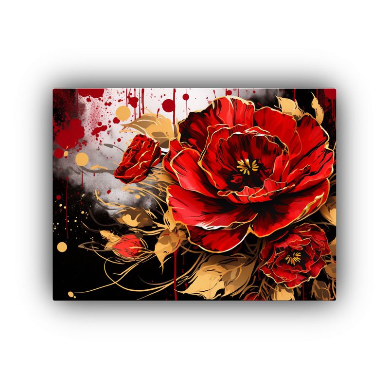 GENERICO - Cuadro Decorativo Líneas Finas En Rojo Y Dorado Estilo Ne 120x80cm