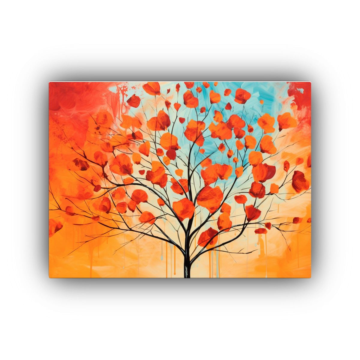 GENERICO - Pintura Lienzo Calidos Árbol Aspen En Colores Rojo Y Naranj 120x80cm