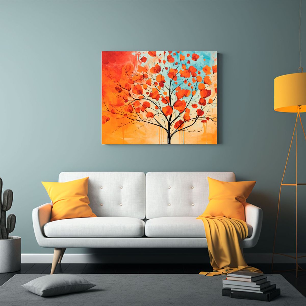 GENERICO - Pintura Lienzo Calidos Árbol Aspen En Colores Rojo Y Naranj 120x80cm