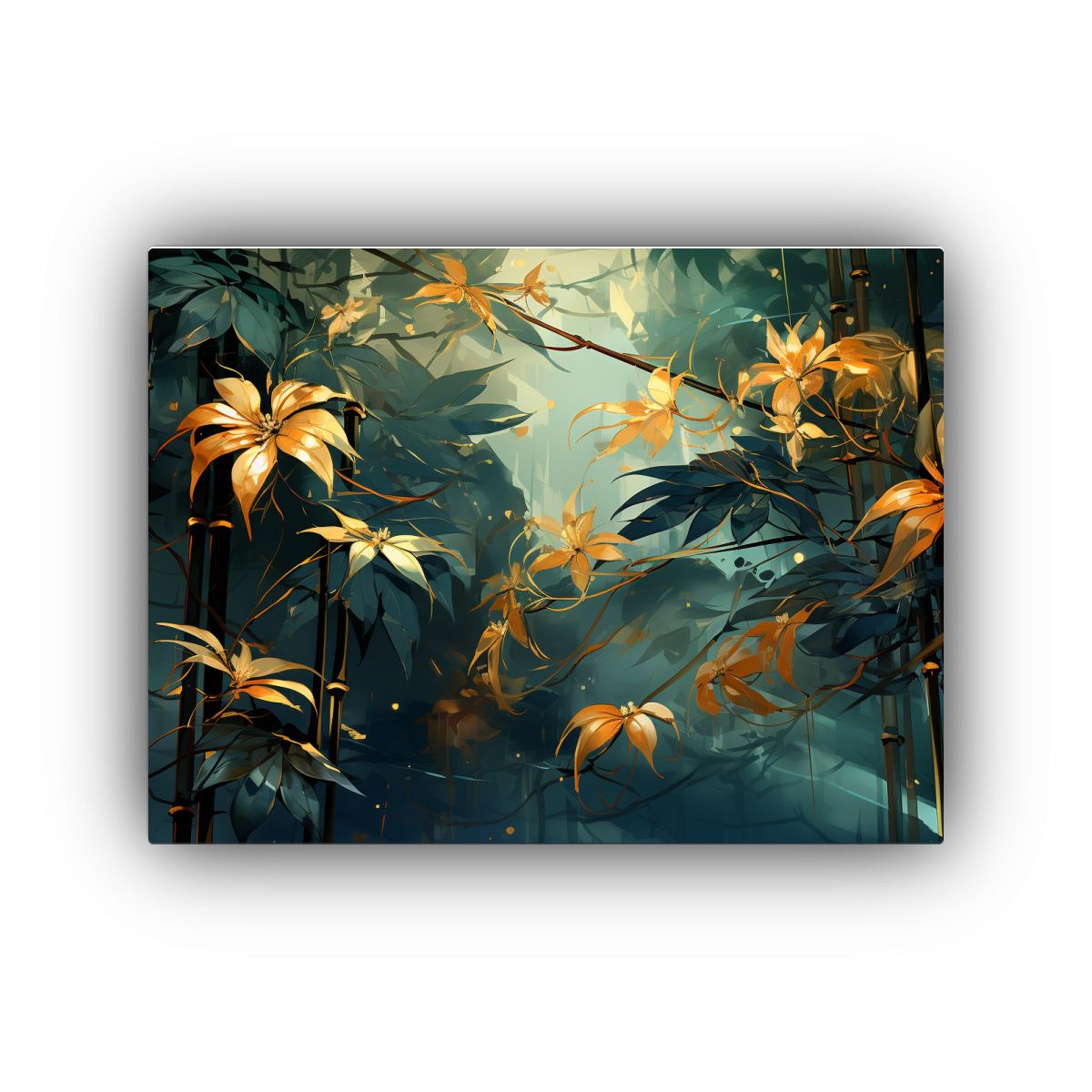 GENERICO - Pinturas De Pared Modernas Con Hojas De Bambú En Tonos Verd 120x80cm