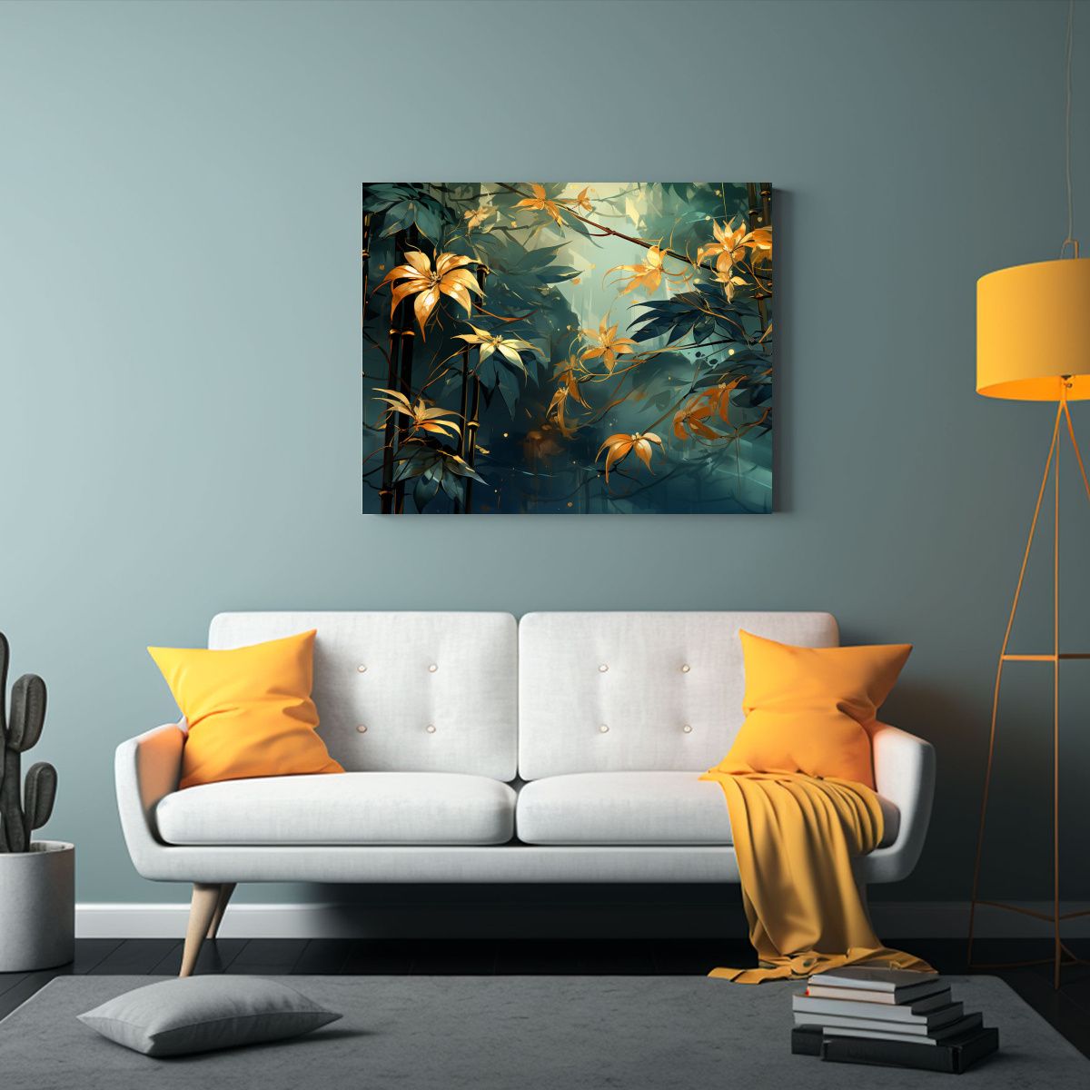 GENERICO - Pinturas De Pared Modernas Con Hojas De Bambú En Tonos Verd 120x80cm