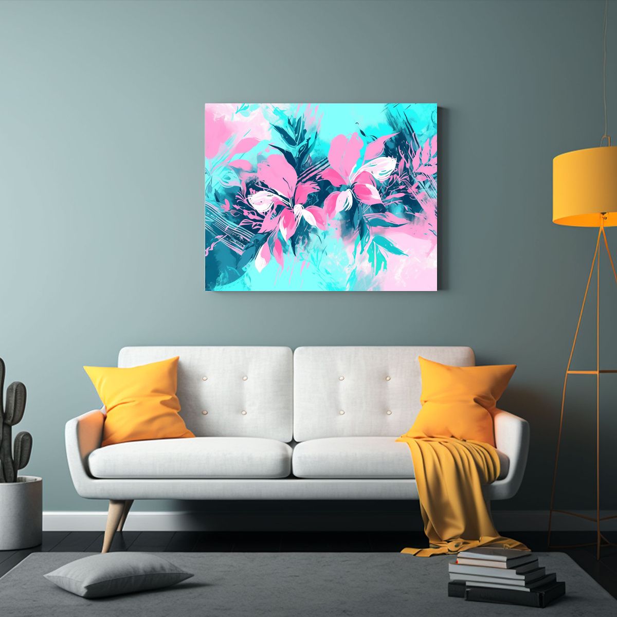 GENERICO - Cuadro De Dibujo Expresivo En Turquesa Y Rosa Estilo Neonoi 120x80cm