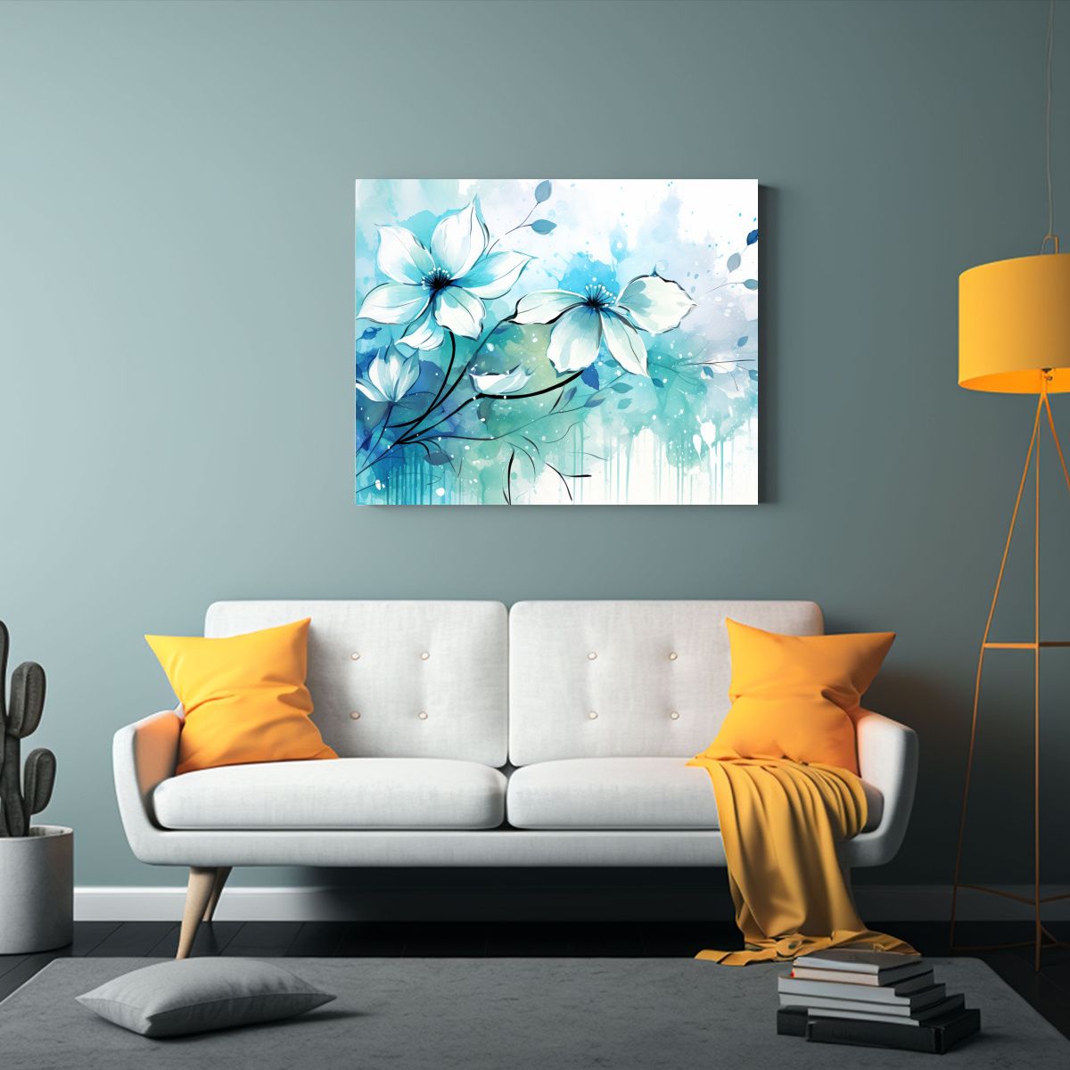 GENERICO - Cuadros Modernos Decorativos En Lienzo Blanco Y Turquesa Par 65x50cm