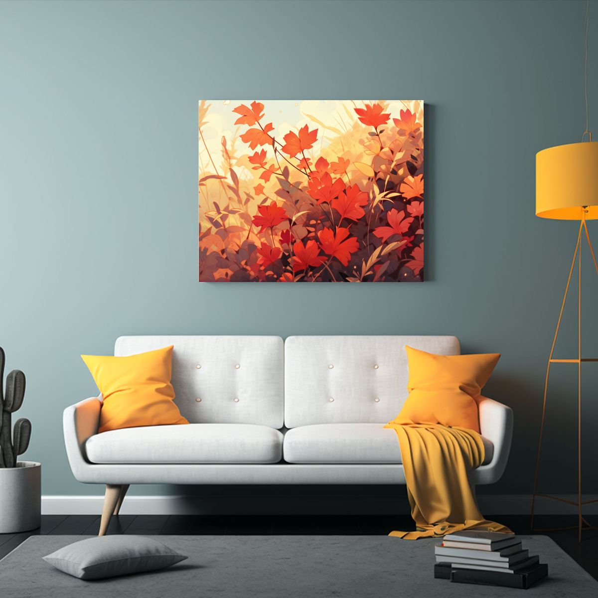 GENERICO - Cuadro Abstracto En Tonos Amarillo Y Rojo Con Atmósfera Neo 120x80cm